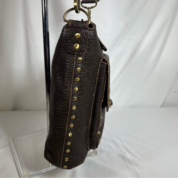 Rafe New York Distressed Pebbled Leather Studded Brown Crossbody Shoulder Bag - Picture 9 of 16